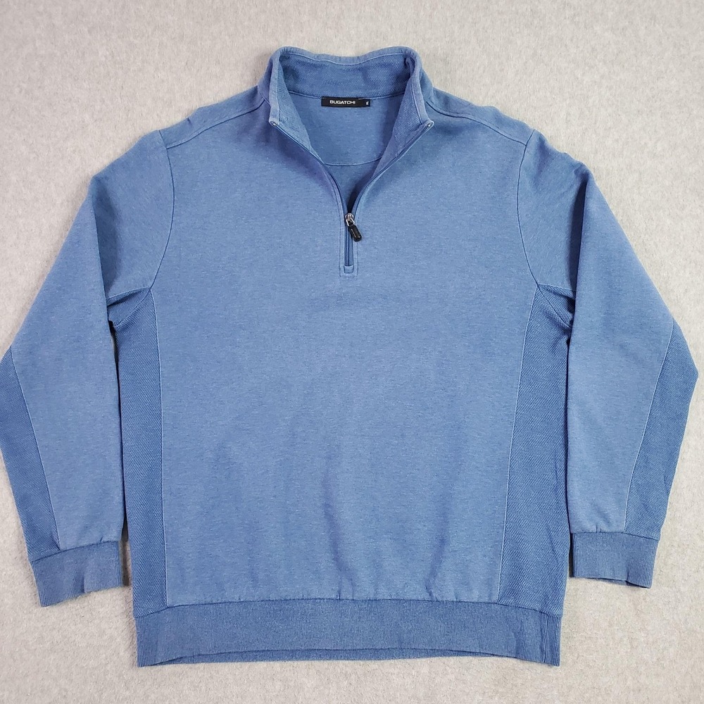 Bugatchi Sweater Mens XL Blue Mock Neck 1/4 Zip Pullover Cotton Knit Long Sleeve